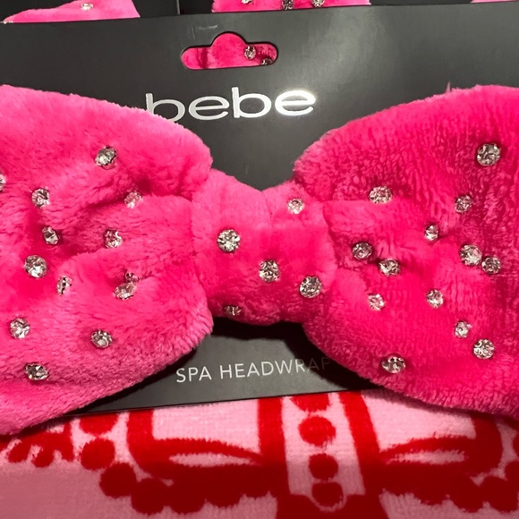 Bebe Hot Pink Rhinestone Embellished Big Bow Spa Makeup Headwrap Headband - Picture 3 of 4